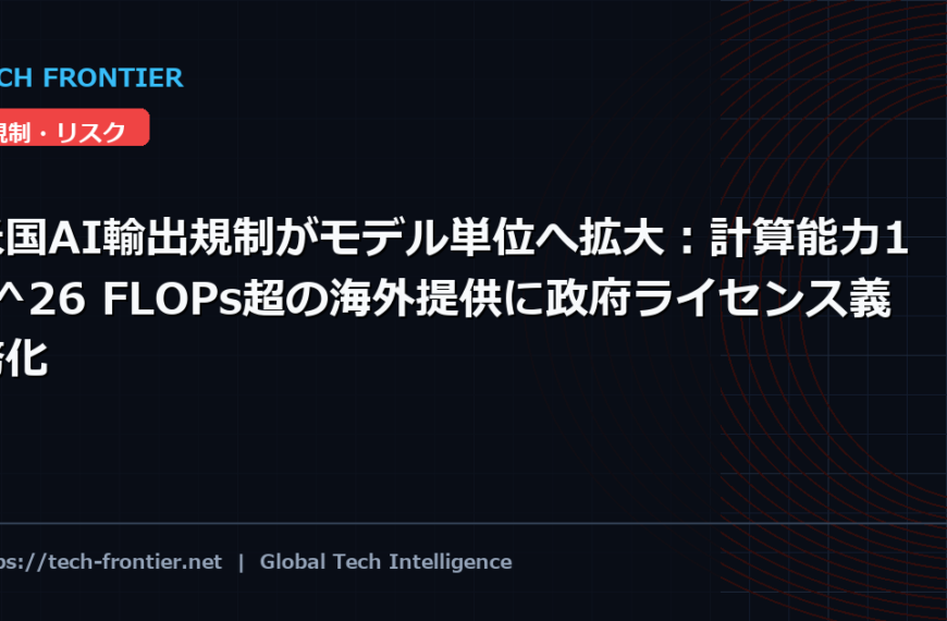 米国AI輸出規制がモデル単位へ拡大：計算能力10^26 FLOPs超の海外提供に政府ライセンス義務化