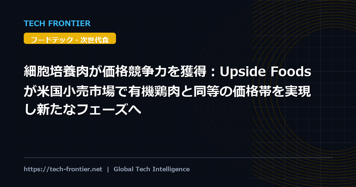 細胞培養肉が価格競争力を獲得：Upside Foodsが米国小売市場で有機鶏肉と同等の価格帯を実現し新たなフェーズへ